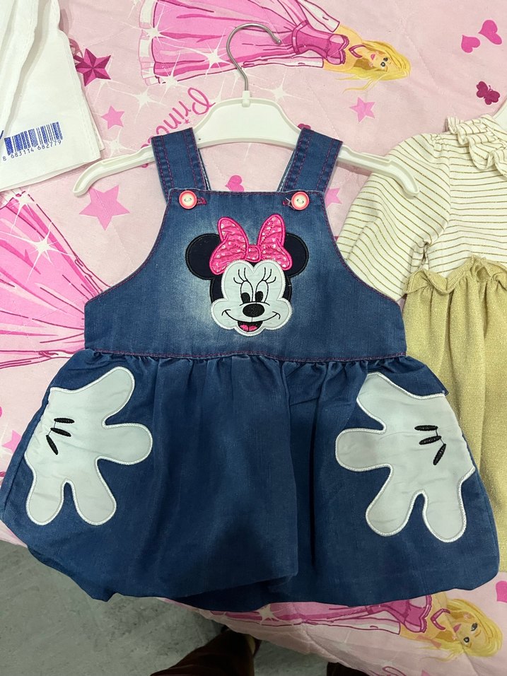 Nakışlı Kot Kız Elbisesi Renkli Fırfırlı - Görsel 2