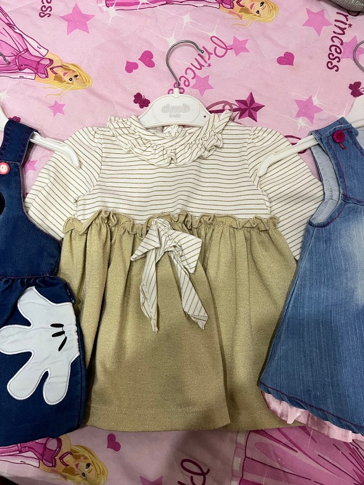 Nakışlı Kot Kız Elbisesi Renkli Fırfırlı - Görsel 3