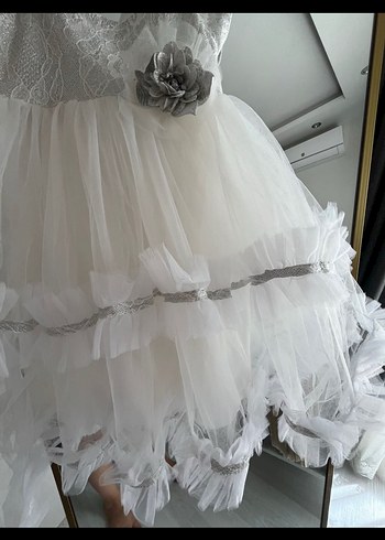Kız Çocuk Fırfırlı Beyaz kabarık gelinlik - Görsel 3