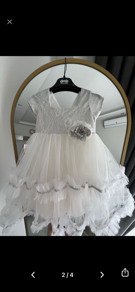 Kız Çocuk Fırfırlı Beyaz kabarık gelinlik - Görsel 2