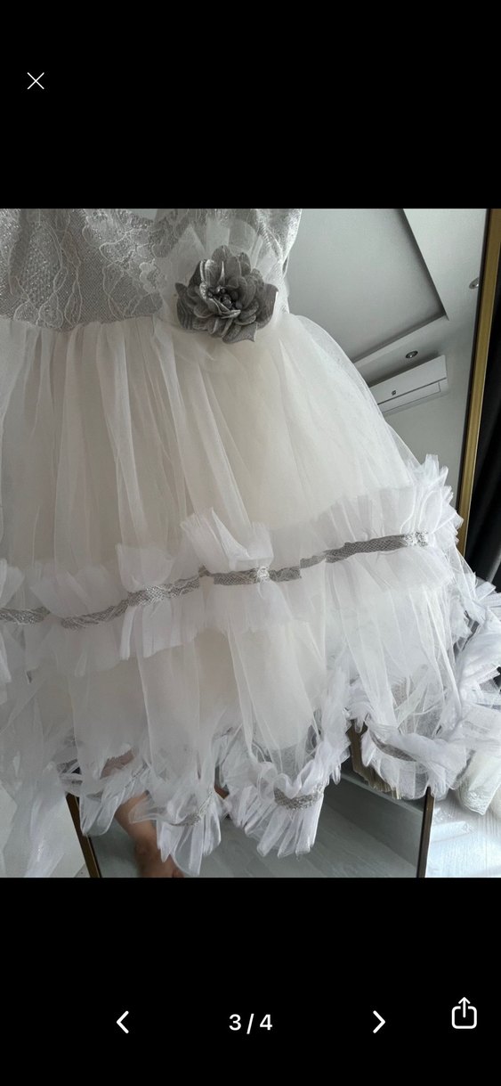 Kız Çocuk Fırfırlı Beyaz kabarık gelinlik - Görsel 3