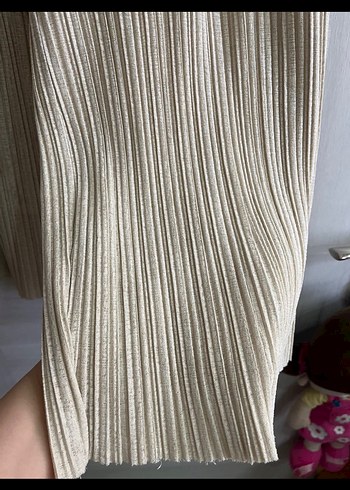 Bej Kadın Keten Pilili Rahat Pantolon - Görsel 3