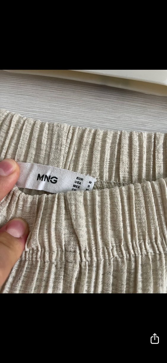 Bej Kadın Keten Pilili Rahat Pantolon - Görsel 2