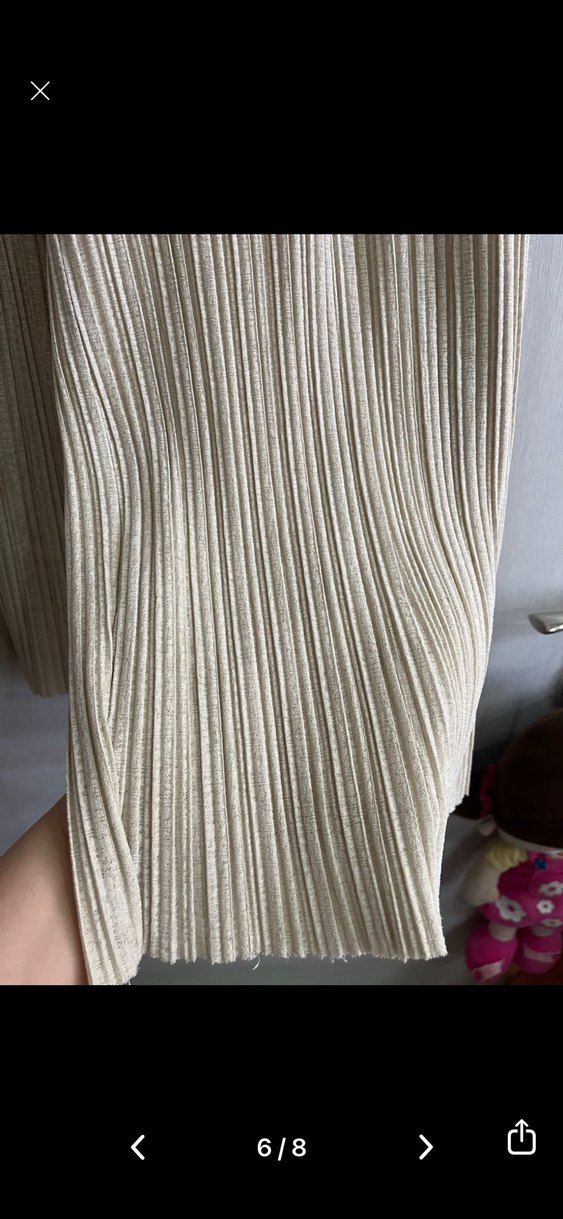 Bej Kadın Keten Pilili Rahat Pantolon - Görsel 3