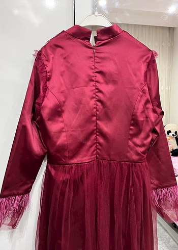 Bordo Uzun Kollu Nakışlı Kadın Abiye Elbise - Görsel 6