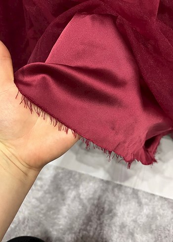 Bordo Uzun Kollu Nakışlı Kadın Abiye Elbise - Görsel 4