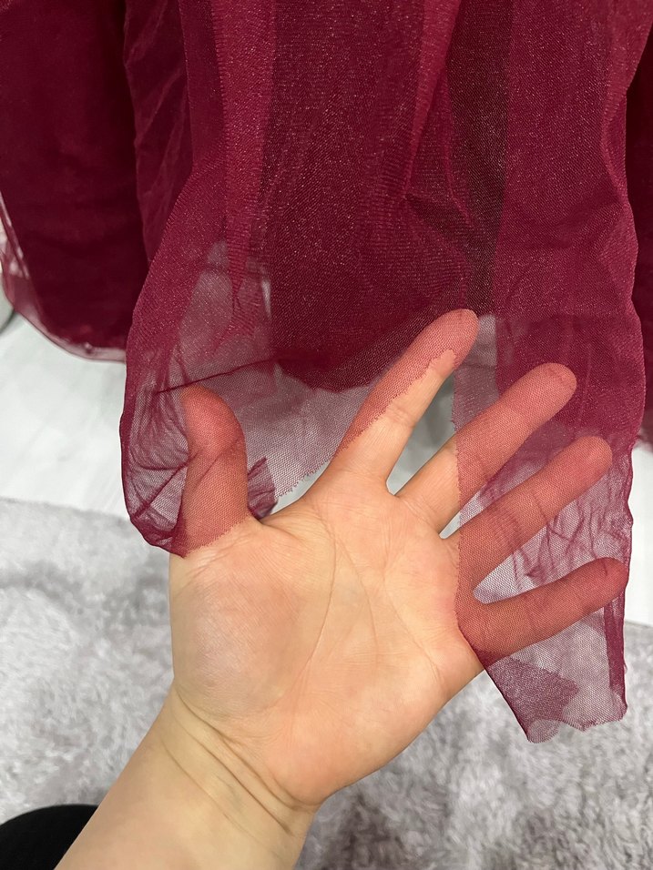 Bordo Uzun Kollu Nakışlı Kadın Abiye Elbise - Görsel 3