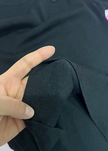 Siyah Kısa Kollu Mini Triko T-shirt - Görsel 3