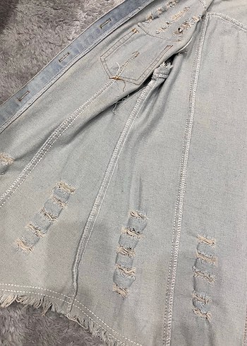 Nakışlı, Kolsuz Gri Kadın Kot Ceket - Görsel 4
