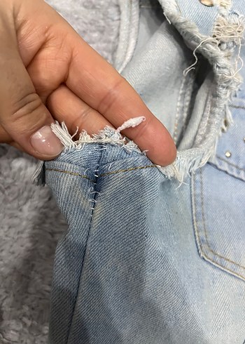 Nakışlı, Kolsuz Gri Kadın Kot Ceket - Görsel 6