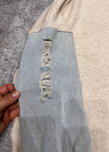 Kot Kollu Bej Triko Kadın Kazak - Görsel 2