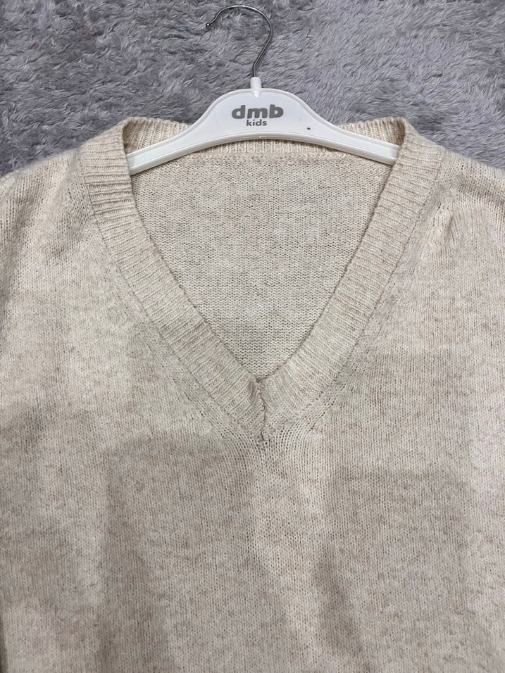 Kot Kollu Bej Triko Kadın Kazak - Görsel 3