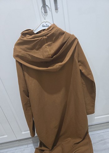 Kapüşonlu Bej Süet Uzun Parka - Görsel 3