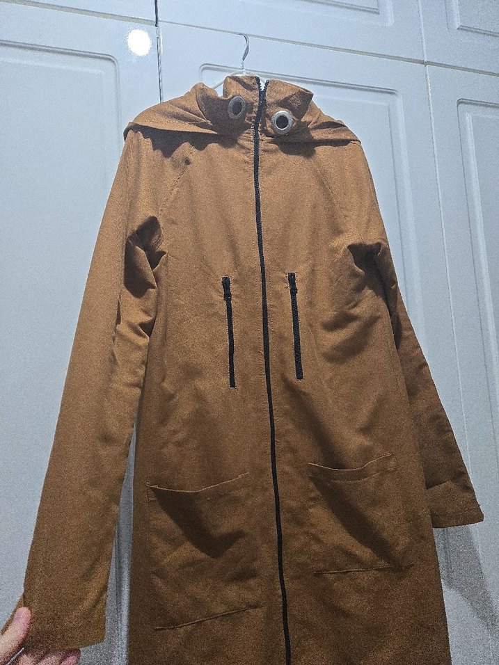 Kapüşonlu Bej Süet Uzun Parka - Görsel 2