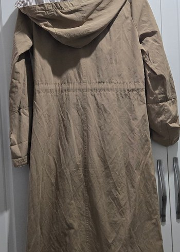 Bej Düğmeli Uzun Keten Trençkot - Görsel 3