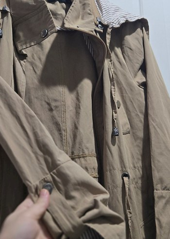 Bej Düğmeli Uzun Keten Trençkot - Görsel 6