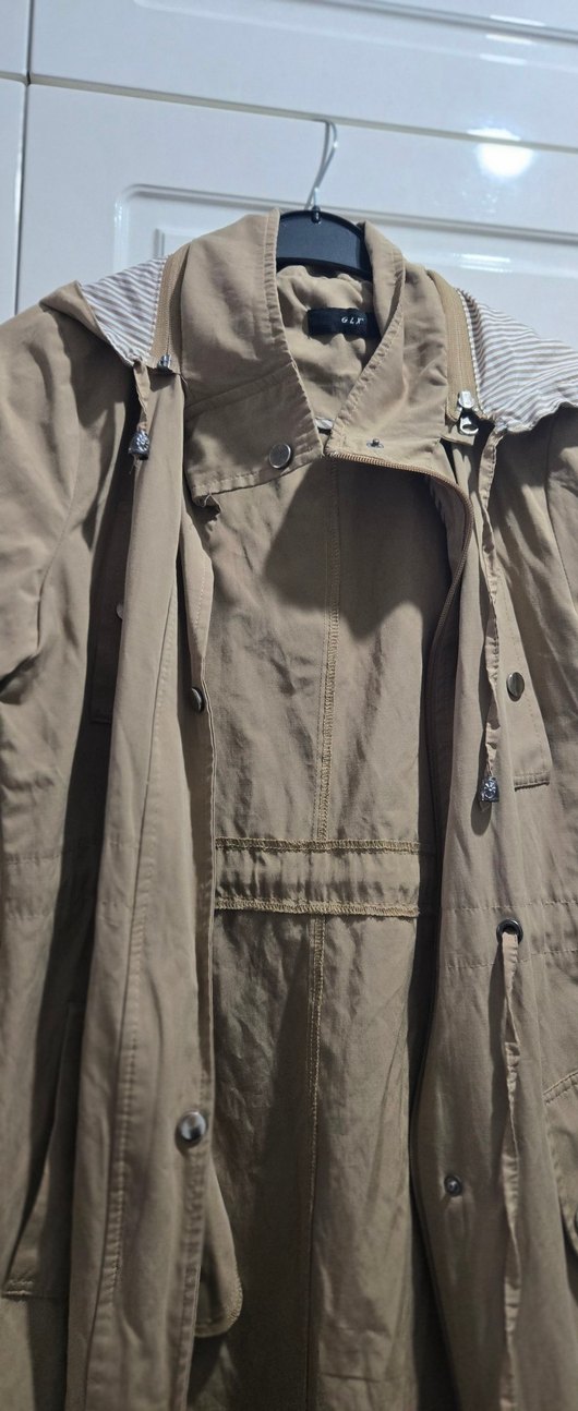 Bej Düğmeli Uzun Keten Trençkot - Görsel 5