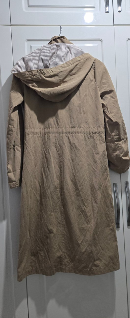 Bej Düğmeli Uzun Keten Trençkot - Görsel 3