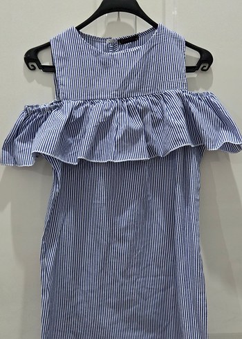 mavi beyaz çizgili midi elbise - Görsel 2