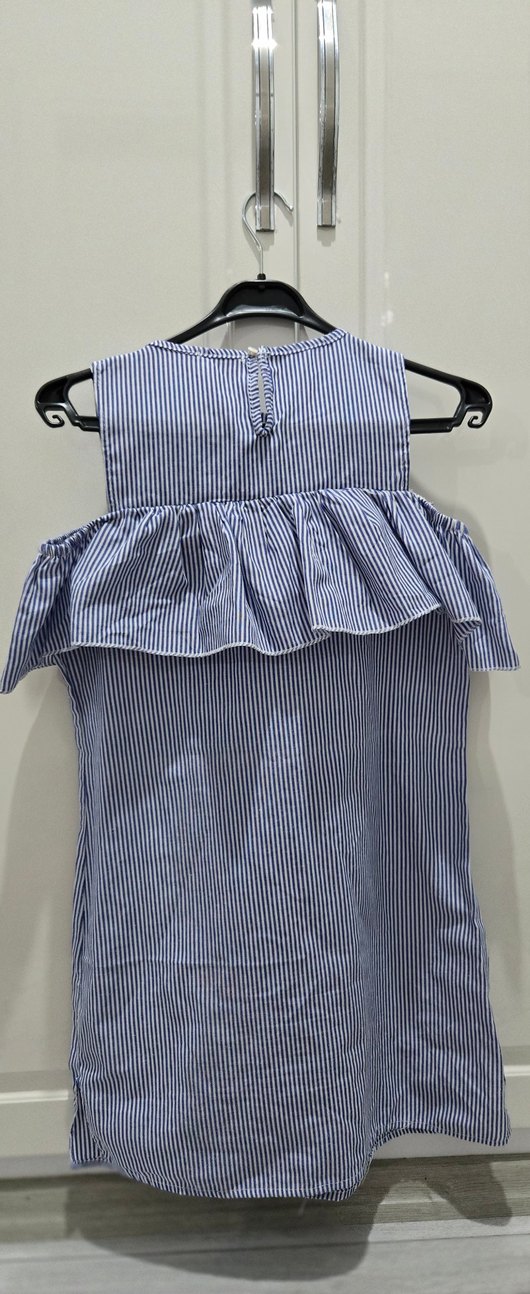 mavi beyaz çizgili midi elbise - Görsel 3