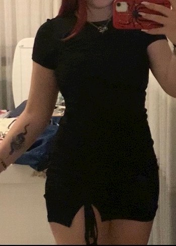 Yırtmaçlı Mini Elbise - Görsel 2