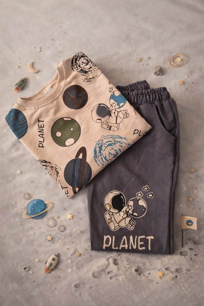 Gezegen Desenli Erkek Eşofman Takımı - Görsel 2