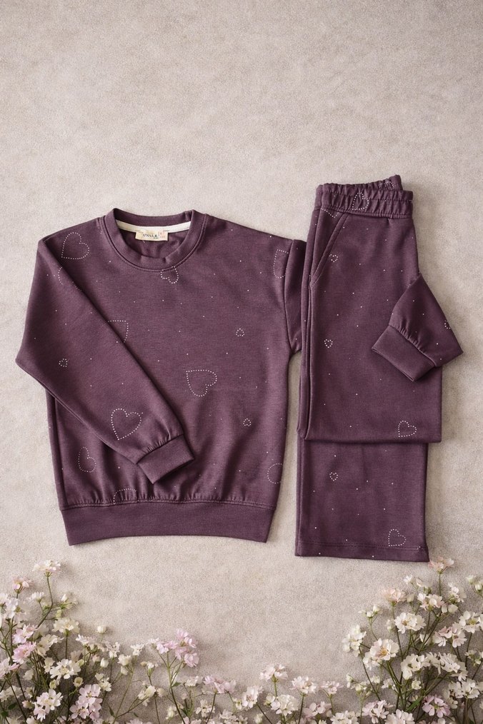 Mor Kalp Desenli Rahat Kız Eşofman Takımı - Görsel 3