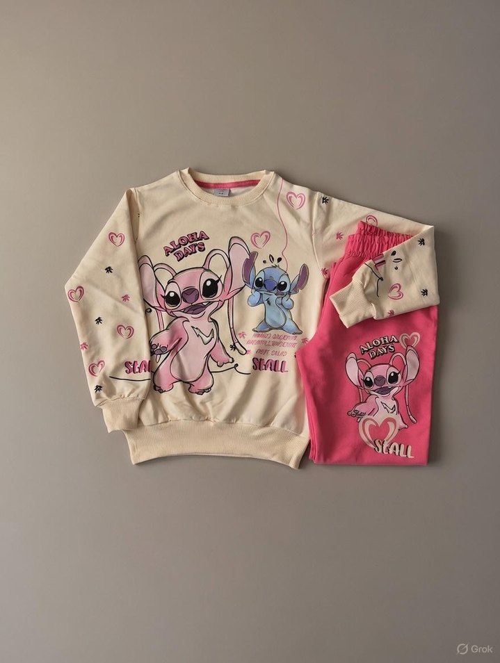 Kız Çocuk Pembe Rahat Kesim Eşofman - Görsel 3