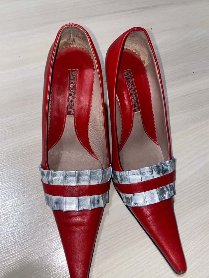 Kadın Kırmızı Deri Pliseli Yüksek Topuklu Stiletto - Görsel 2