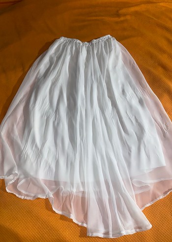 Beyaz Hamile Midi Etek, Gevşek Kesim, Keten - Görsel 3