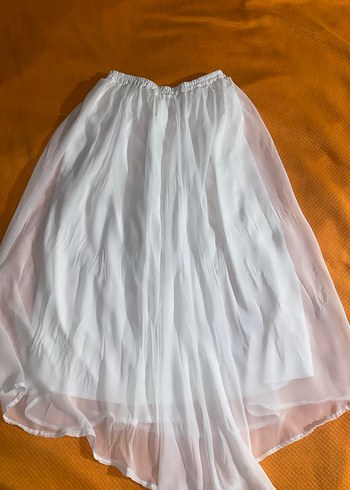 Beyaz Hamile Midi Etek, Gevşek Kesim, Keten - Görsel 2