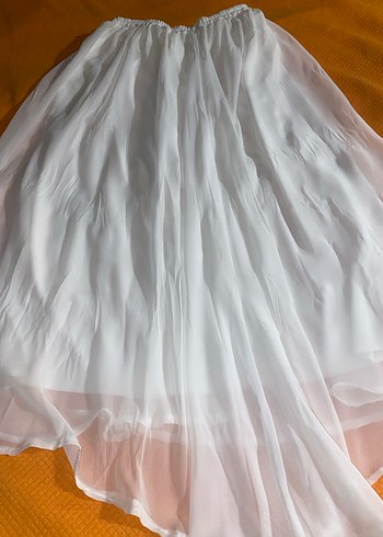 Beyaz Hamile Midi Etek, Gevşek Kesim, Keten - Görsel 4