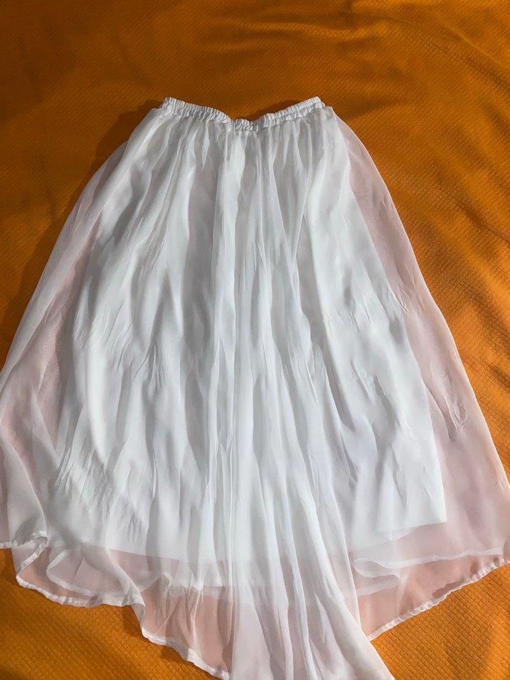 Beyaz Hamile Midi Etek, Gevşek Kesim, Keten - Görsel 2