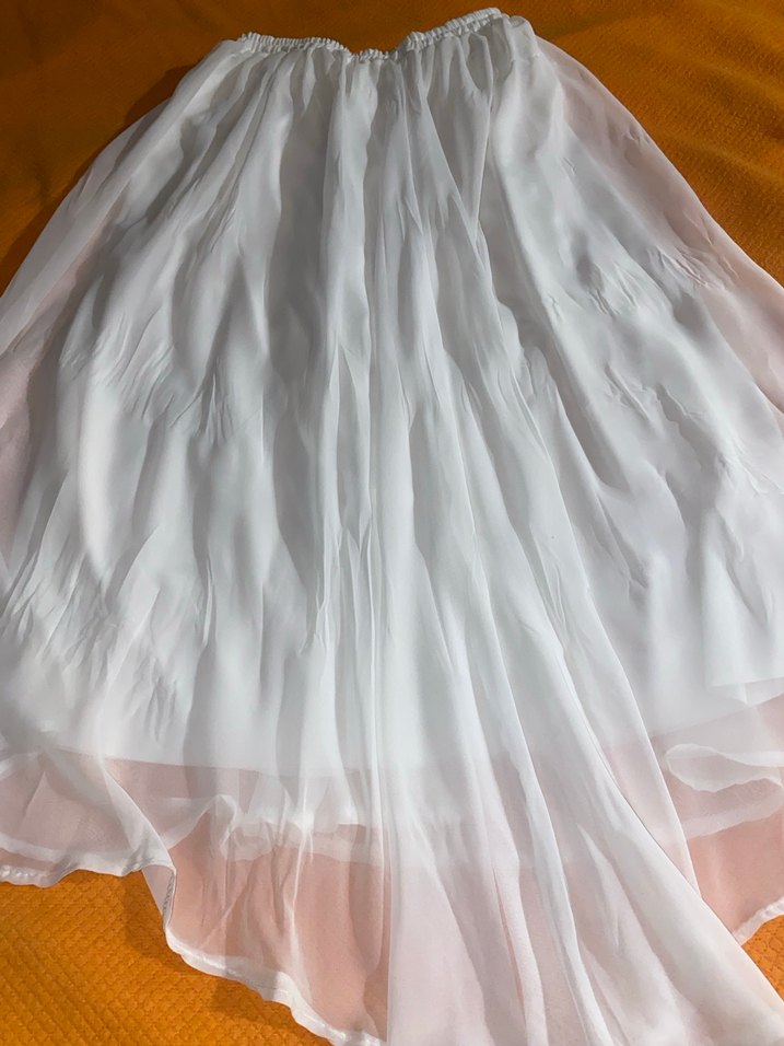 Beyaz Hamile Midi Etek, Gevşek Kesim, Keten - Görsel 4