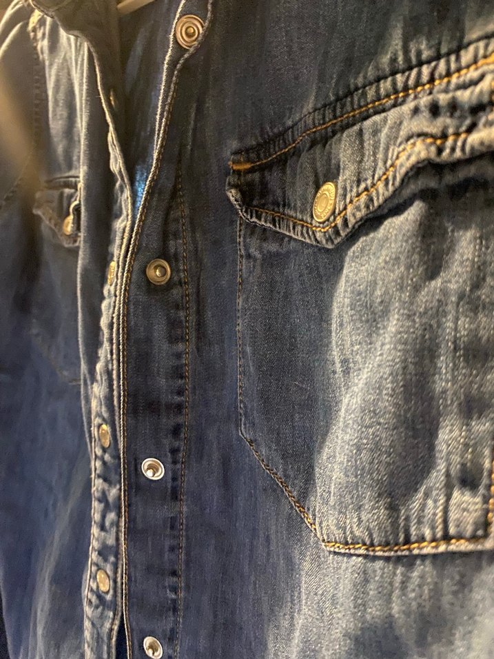 Düğmeli Mavi Denim Kadın Gömlek - Görsel 4