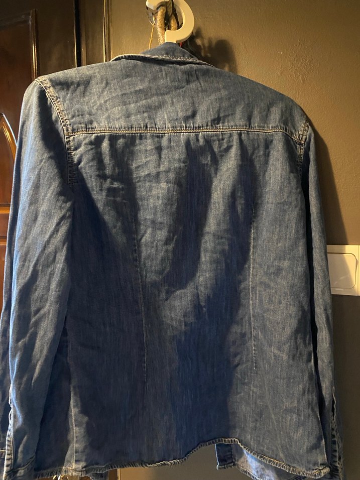 Düğmeli Mavi Denim Kadın Gömlek - Görsel 5