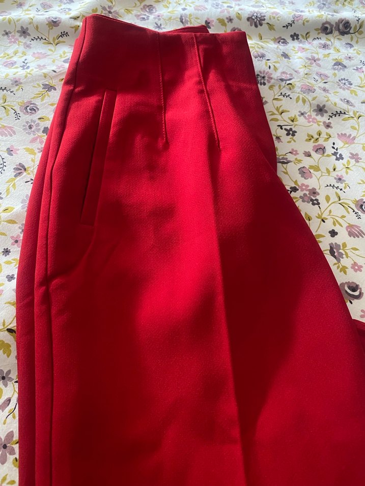 Klasik Kırmızı Pilili Kadın Kumaş Pantolon - Görsel 2