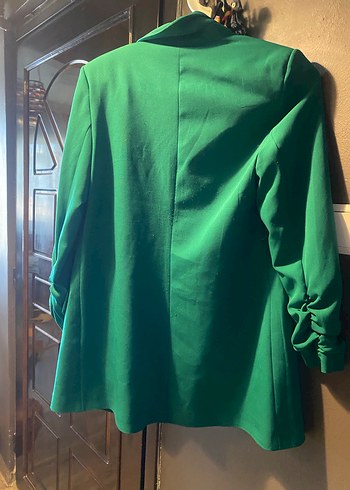 Yeşil Düğmeli Midi Kadın Blazer Ceket - Görsel 3
