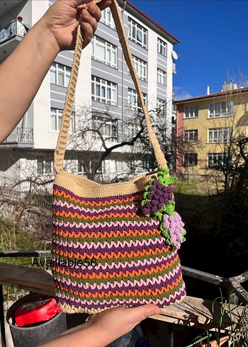 Renkli Bohem Örgü Kadın Çanta - Görsel 5