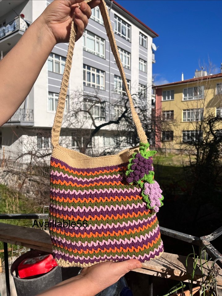 Renkli Bohem Örgü Kadın Çanta - Görsel 5