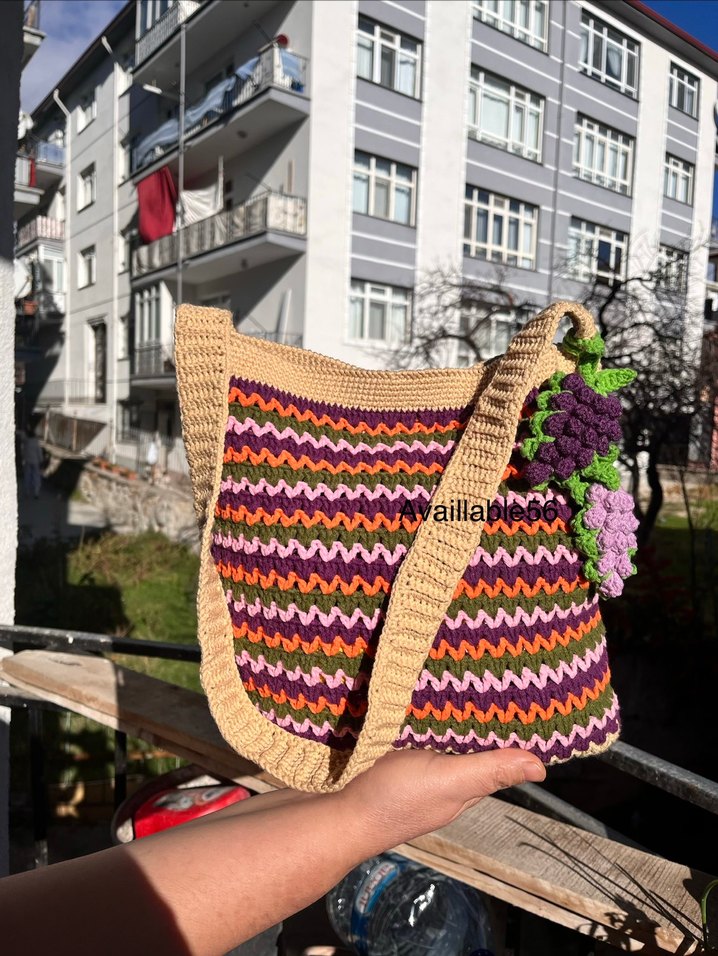 Renkli Bohem Örgü Kadın Çanta - Görsel 3