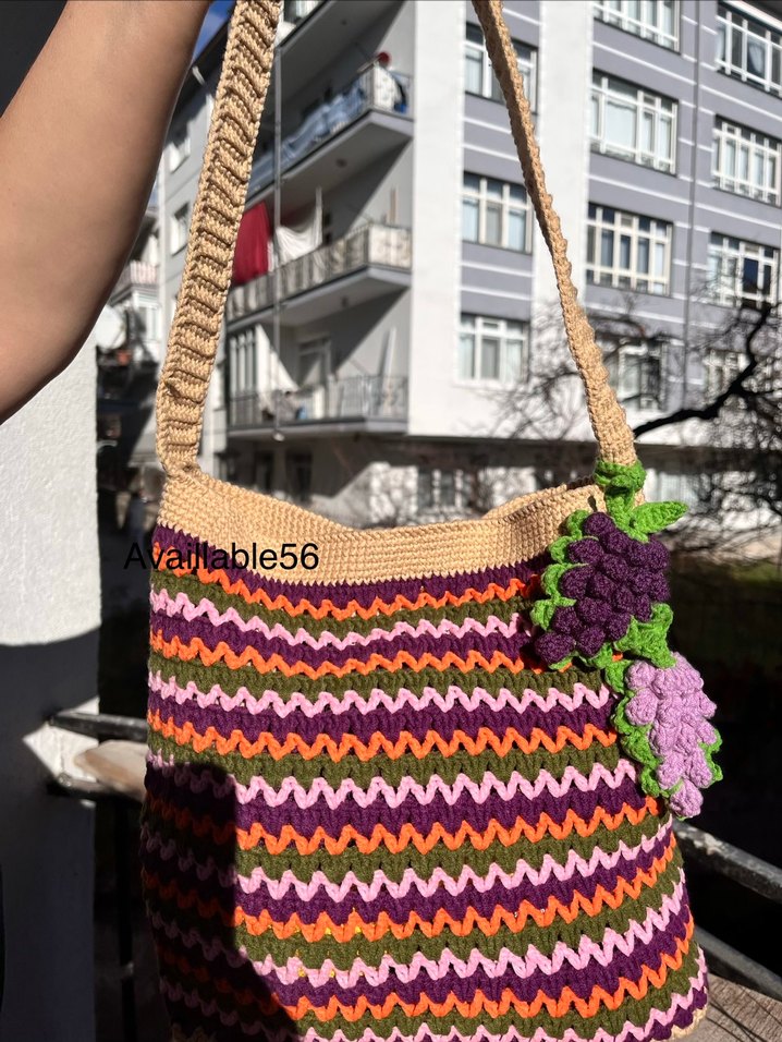 Renkli Bohem Örgü Kadın Çanta - Görsel 2