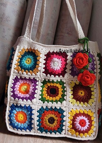 Renkli Örgü Bohem Kadın Çanta - Görsel 3