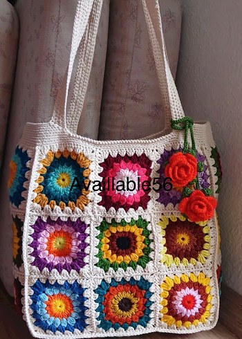 Renkli Örgü Bohem Kadın Çanta - Görsel 2