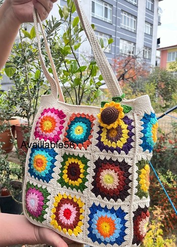 Çiçek Desenli Renkli Örgü Bohem Kadın Çantası - Görsel 4