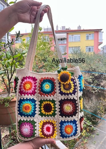 Çiçek Desenli Renkli Örgü Bohem Kadın Çantası - Görsel 2