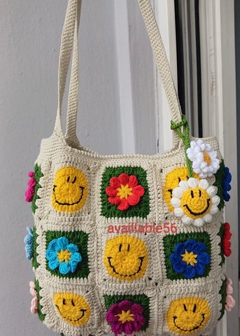 Çiçekli Örgü Bohem Kadın Çantası - Görsel 4