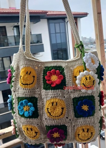Çiçekli Örgü Bohem Kadın Çantası - Görsel 2