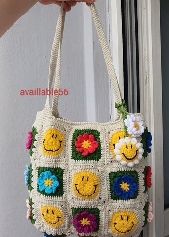 Çiçekli Örgü Bohem Kadın Çantası - Görsel 5