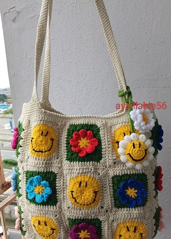 Çiçekli Örgü Bohem Kadın Çantası - Görsel 3